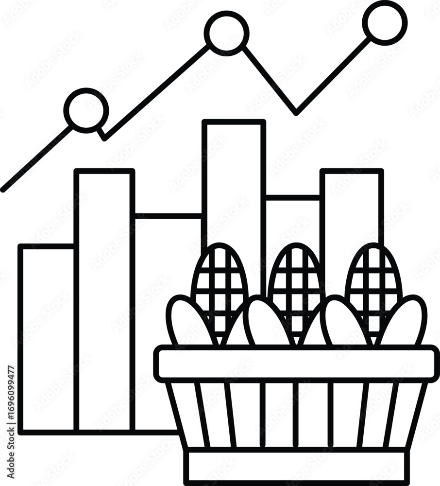 Poster A graph with three lines and three circles is shown above a basket of corn