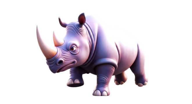 grumpy rhino 3d model cartoon beast for animation, games, and childrens projects, isolated on transparent background