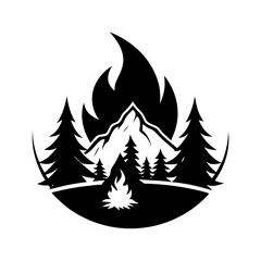 Bonfire with Trees Silhouette Vector