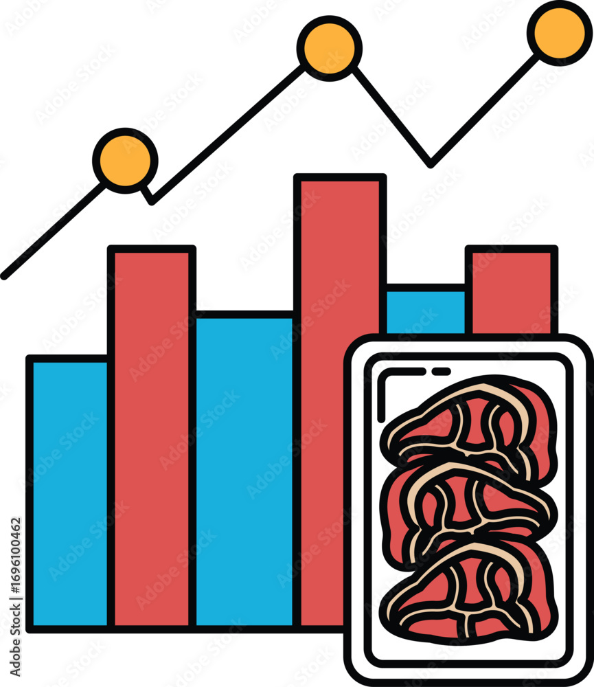 Poster a graph with three lines and a box with meat in it