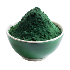 Green Superfood Powder in Bowl isolated on transparent background