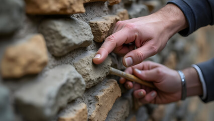 Expert Waller Checking Wall Stability Stone Placement