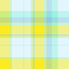 Vibrant plaid pattern in sunny yellow, soft blue, and pastel hues. Ideal for backgrounds, textiles, designs invoking a cheerful and retro aesthetic.