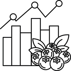 A black and white drawing of a graph with three lines and a blueberry bush