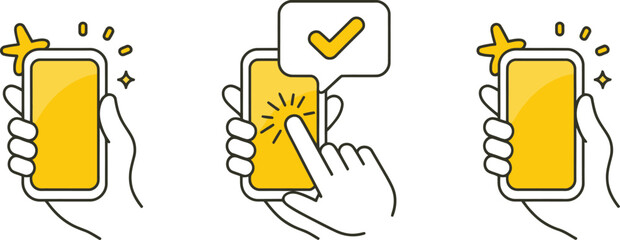 Confirmation checkmark on mobile phone screen for easy payment processing or quick app validation