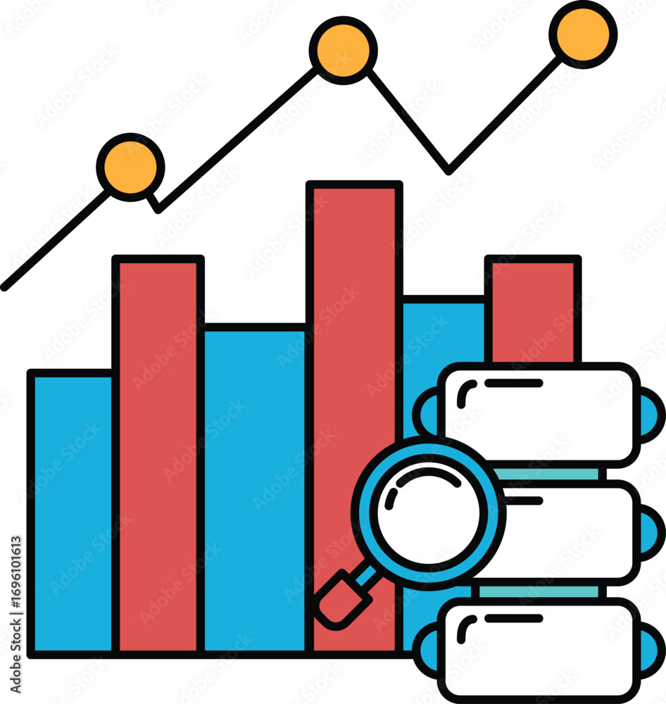 Poster a graph with three lines and a magnifying glass
