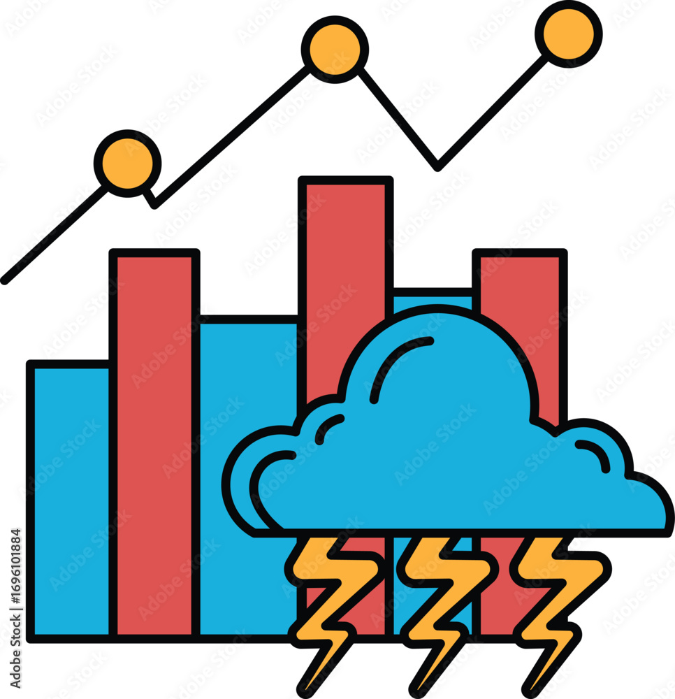 Poster a graph with a cloud and a lightning bolt in the middle