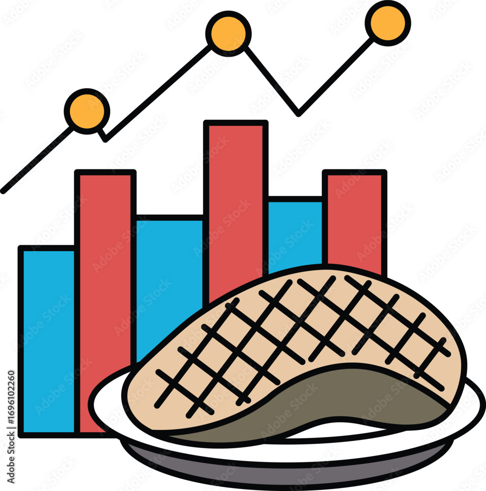 Poster a plate of meat with a graph of numbers above it