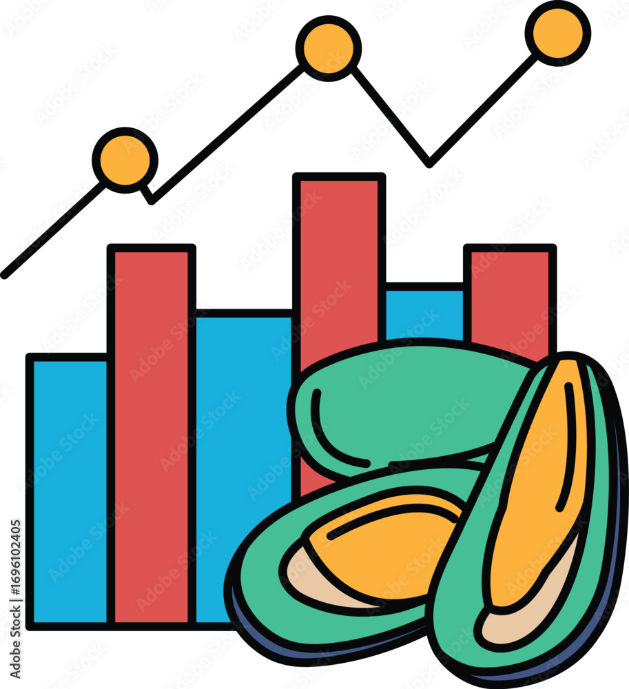 Poster a graph with a line going up and down and a bunch of circles