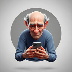 Concerned Senior Man with a Smartphone, 3D Character Illustration.
