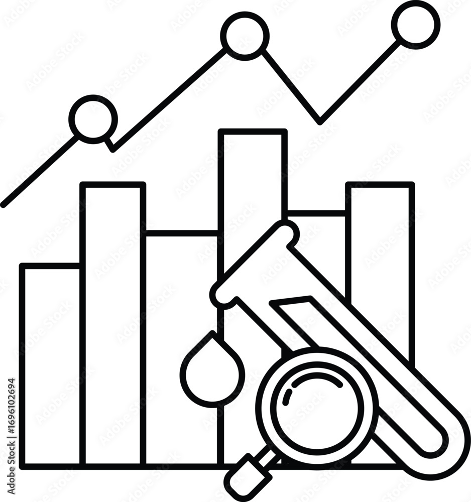 Poster a graph with a microscope and a beaker on top of it