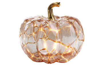 A Halloween pumpkin made of crystal with glowing cracks, isolated on a transparent background.