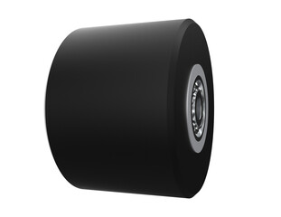 Advanced 3D Rendered Black Mechanical Roller - Heavy Duty Industrial Wheel with Detailed Metallic Bearing Hub, Perfect for Production Line, Transport Logistics, and Digital Art on Transparent PNG