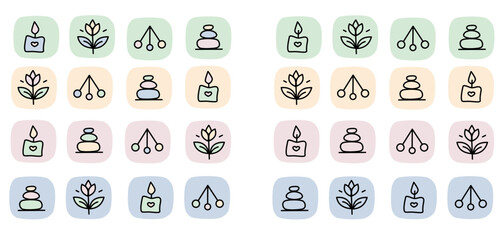 Mindfulness & Balance – 16 Minimal Flat Icons (Pastell, Mental Health)