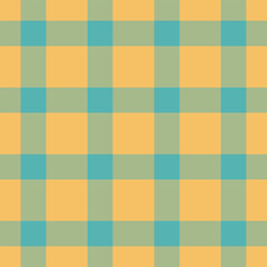 Seamless plaid pattern featuring turquoise and orange. Versatile backdrop for rustic designs, textiles, or creative projects. Evokes a cozy, vintage aesthetic.
