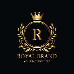 Fototapeta premium Elegant Gold Royal Brand Logo with Letter R
