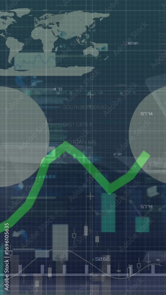 Poster animation of graphs and charts processing data on black background