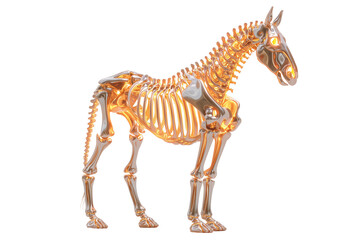 A Halloween skeleton horse with glowing bones, isolated on a transparent background.
