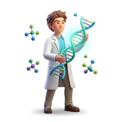 Fototapeta premium A Scientist Examines the Structure of DNA in a Laboratory Setting Surrounded by Molecules