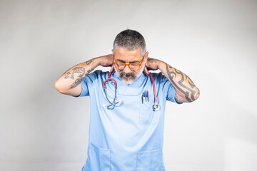 Tattooed Nurse with Stethoscope in Studio