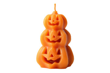A Halloween candle shaped like a pumpkin tower, isolated on a transparent background.