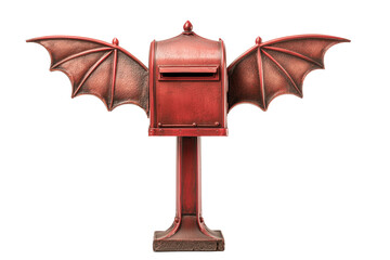 A Halloween creepy mailbox with bat wings, isolated on a transparent background.