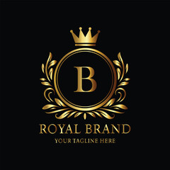 Naklejka premium Golden Royal Brand Logo with Crown and Letter B