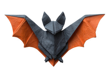 A Halloween bat made of origami paper, isolated on a transparent background.