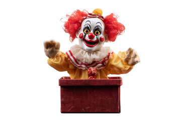 A Halloween clown jack-in-the-box toy, isolated on a transparent background.