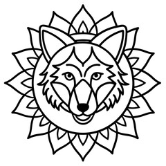 Mandala Wolf Line Art Vector Illustration