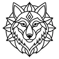 Fototapeta premium Mandala Wolf Line Art Vector Illustration