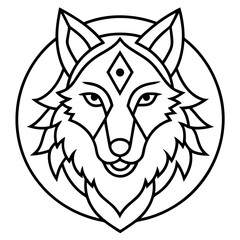 Fototapeta premium Mandala Wolf Line Art Vector Illustration