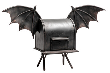 A Halloween creepy mailbox with bat wings, isolated on a transparent background.