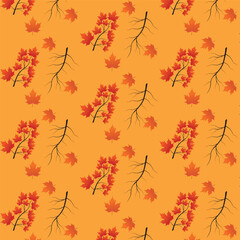 Print Autumn leaves pattern stylized fall foliage with vibrant leaves seasonal themed background illustration  wrapping paper, textiles, fabric, card, backgrounds, seasonal products, stroy,