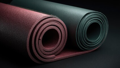 Rolled yoga mats, close-up