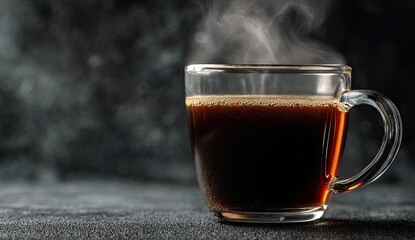 Steaming coffee in a clear glass mug (1)