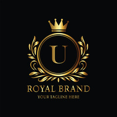 Golden Royal Emblem with Letter U and Crown