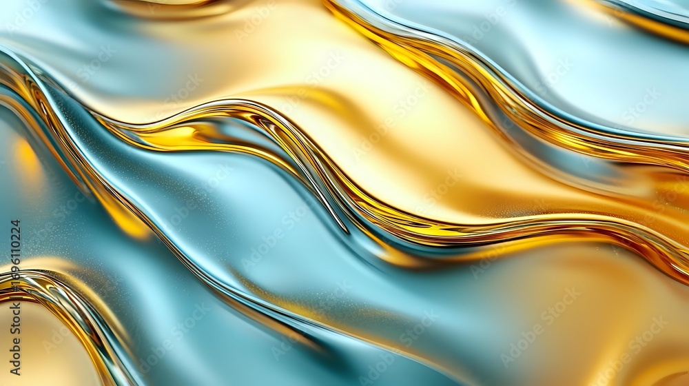 Aufkleber luxurious wavy pattern with metallic gold and turquoise colors creating fluid dynamic motion effect.
