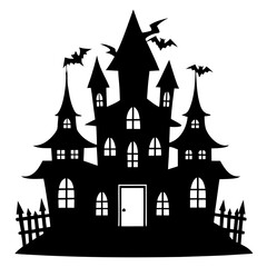 Silhouette of a spooky haunted house with bats for Halloween