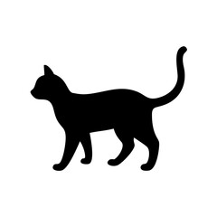 Elegant and Sleek Black Cat Silhouette Standing Calmly with Tail Upright