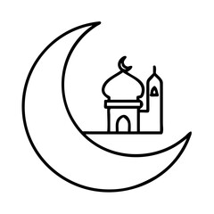 Black outline of mosque and crescent moon representing Islamic culture