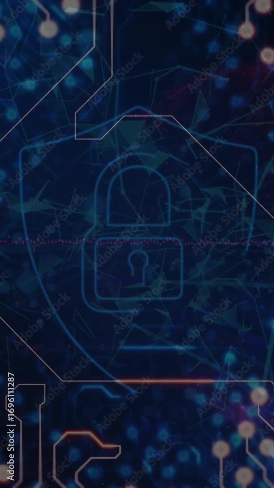 Poster animation of data processing and shapes over digital tunnel