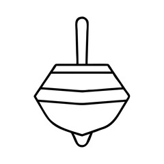 Simple black and white line drawing of a spinning top toy