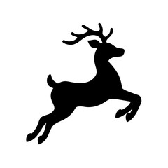 A strong and majestic reindeer in mid leap depicted in a stark silhouette