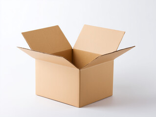 Open cardboard box on white background ready for shipping
