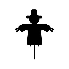 Simple Black Silhouette Illustration of a Scarecrow in a Field