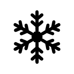 Single symmetrical black snowflake on a white background, artistic representation