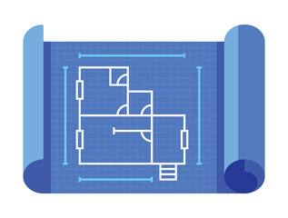 Flat Blueprint Vector Illustration of House Floor Plan with Architectural Design Layout