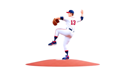 dynamic baseball pitcher 3d model for games, animations, and cartoons, isolated on transparent background