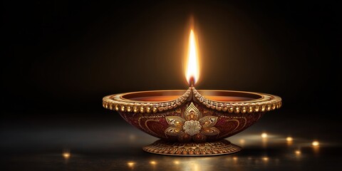 Diwali: A warm light illuminates a beautifully ornate traditional diya, signifying hope and triumph over darkness. 
